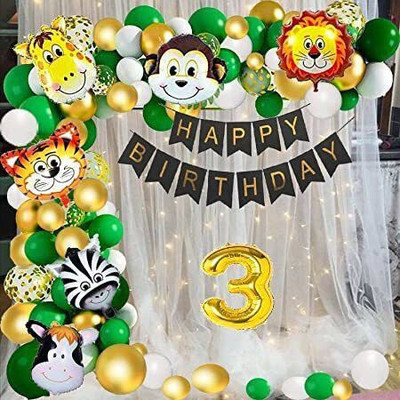 Prihit FK_N-Forest Theme Birthday Kit Combo With White Net Curtain and Led Light(Set of 40)
