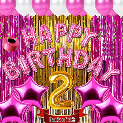 BBG BBG_Pink Theme Birthday Decoration kit Items Set Combo for Birthday Girl, Wife(Set of 53)