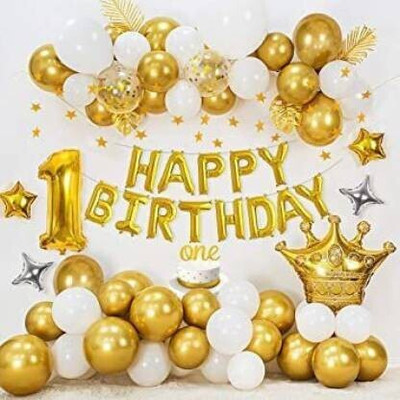 PARTY MIDLINKERZ Crown Theme Birthday Decoration kit items set for Kids & Adults(Set of 62)
