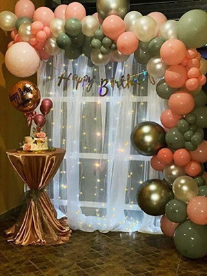 Kapoor stores Grey and Pink Birthday Decoration Combo Kit with white net Curtain and Light(Set of 71)