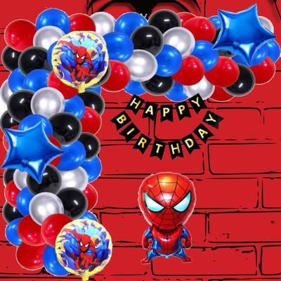 Aoes Spider-Man Theme Birthday Decoration Kit Happy Birthday Banner Balloons Combo(Set of 58)