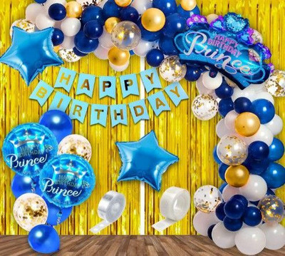 Bloomsevent Happy Birthday Decoration Set of Banner, Curtain Metallic Confetti Balloons(Set of 50)