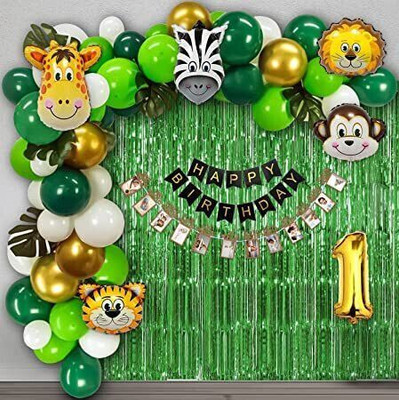 ARV Forest/Jungle Theme 1st Birthday Decoration Kit with photo banner and leaves(Set of 72)