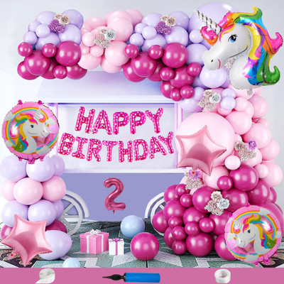 Crazykart Unicorn Theme Second 2nd Birthday Decoration Kit For Girls Party Balloon Items(Set of 85)