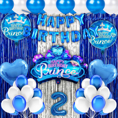 Crazykart 2nd Second Two Happy Birthday Combo Kit For Party Decoration Item Prince Crown(Set of 40)