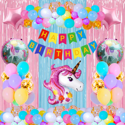 Crazykart Happy Birthday Unicorn Theme Combo Kit For Party Decoration Items(Set of 39)