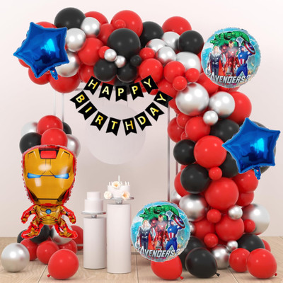Aoes Iron-Man Birthday Balloon Decoration | Red Black Silver Balloon Garland Kit(Set of 58)