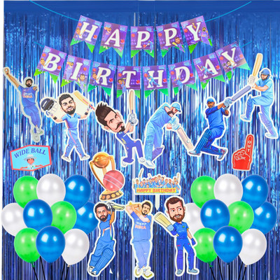 lala balloon Cricket Theme Birthday Party Decorations Kit(Set of 45)