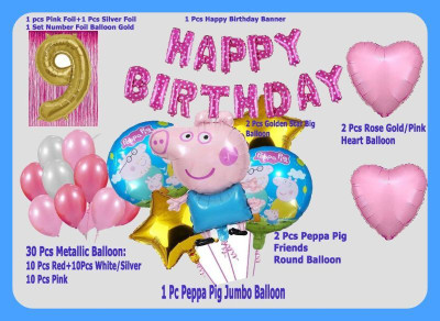 Magic Window Z_xPeppa Pig Pink 30 Pc Birthday Decoration Kit Gold No.9 Foil Balloon Boys(Set of 40)