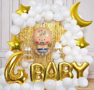 Bloomsevent 4th Birthday Decoration Combo of no 4 balloons, Foil & metallic Balloons(Set of 59)