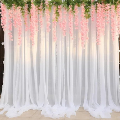 PARTY MIDLINKERZ Wall Backdrop Net Curtain with Pink Wisteria & White Net Curtain -11 Items(Set of 11)
