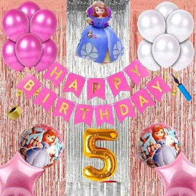 decokart new 5th birthday sofia princess birthday combo-pack of 74 pc(Set of 74)