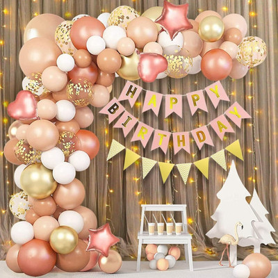 BBG BBG_Pink Happy Birthday Balloons Decoration Kit items 50 1st Birthday Combo Pack(Set of 50)