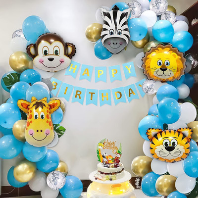 Fun and Flex Blue Forest/Jungle Theme With Leaves Birthday Decorations Arch Garland Kit-69pc(Set of 69)