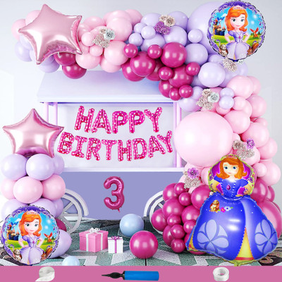 Crazykart Sofia Theme Third 3rd Happy Birthday Decoration Kit For Girls Party Items Combo(Set of 85)