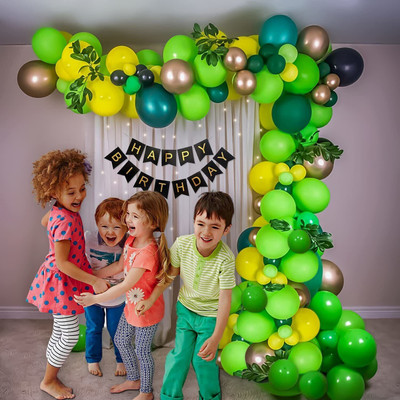 Prihit FK_N-Jungle/Green theme Birthday s Kit with White Net Curtain and Led Light(Set of 64)