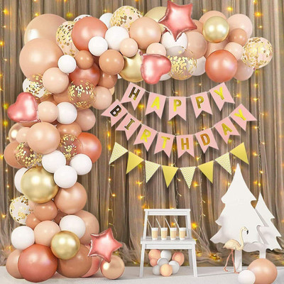 PARTY MIDLINKERZ Pink Happy Birthday Balloons Decoration Kit items 50 1st Birthday Combo Pack(Set of 49)