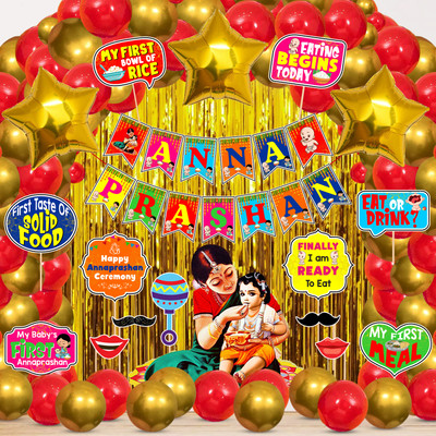 ZYOZI RICE CEREMONY Decorations Combo-Banner, Balloons,PhotoBooth (Pack Of 51)