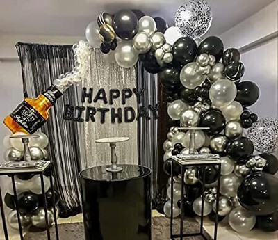 BBG BBG_Black and White Happy Birthday Decoration Kit with Champagne Bottle(Set of 66)