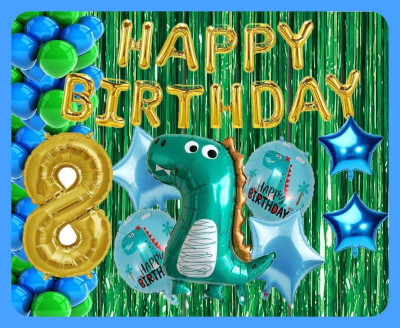 Magic Window Z_xDinosaur GI 70 Pc Birthday Decoration Kit Gold No.8 Foil Balloon Boys Girls(Set of 70)