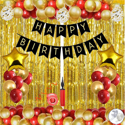 Anita Enterprises Exciting Happy Birthday Red & Golden Metallic Balloon Decoration Kit(Set of 65)