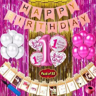 BBG BBG_Girl First Happy Birthday Decoration kit Combo - 85 Pcs for Birthday Decor(Set of 85)