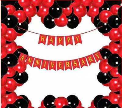 BBG BBG_Red Black Theme Anniversary Decoration Items Kit Combo For Husband & Wife(Set of 31)