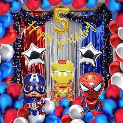 groovy dudz Superheros Marvel Birthday Decoration Avengers 5th Year Theme Kit - Boys Girls(Set of 41)