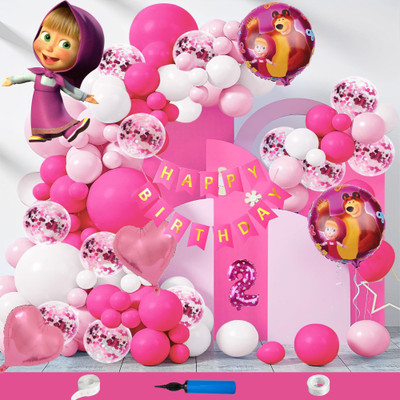 Choice Corner 2 Year Birthday Decoration Kit Combo Masha Theme Foil For Party Celebrations(Set of 90)