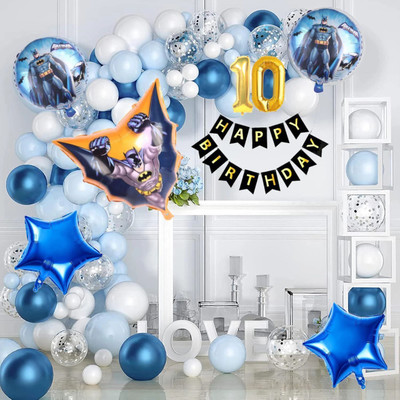 Aoes Batman 10th Birthday Decoration Kit | Superhero Theme Party Balloons & Banner(Set of 59)