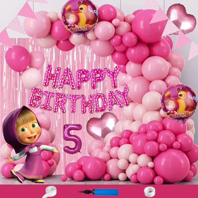 Crazykart Masha Theme Fifth 5th Happy Birthday Decoration Kit For Girls Party Decoration(Set of 112)