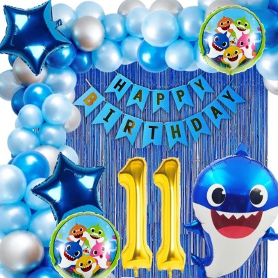 Urban Classic BlueShark theme of 11th Happy Birthday Decoration kit for Boys and Girls(Set of 60)
