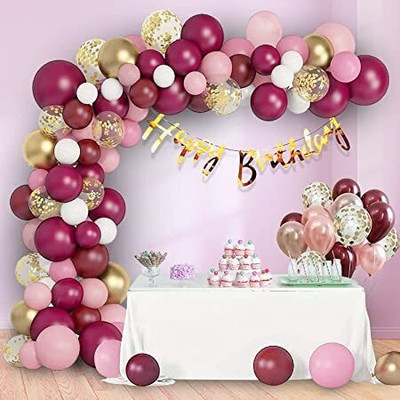 PARTY MIDLINKERZ Birthday Balloons for Decoration Burgundy & Pink Balloons Combo(Set of 63)