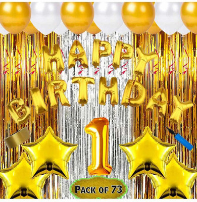 decokart new first Golden birthday banner theme birthday combo-pack of 74(Set of 74)