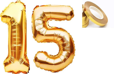 Prihit Solid Golden '15' number Numerical Foil Balloon(Set of 2)