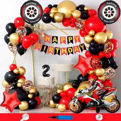 Choice Corner 2nd Happy Birthday Decoration Combo Bike Theme Kit With Metallic Balloons & Pump(Set of 90)