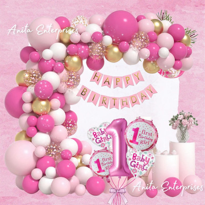 Kapoor stores Cute 1st Birthday Decoration Items - For Girls(Set of 76)