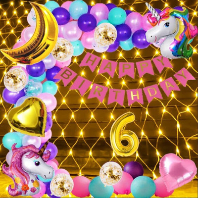 SEENU Number 6 Gold Balloons with Unicorn Theme Birthday Decoration Kit Items for Girl(Set of 50)