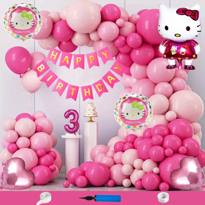 Crazykart Hello Kitty Theme Third 3rd Birthday Decoration Kit For Girls Party Item Balloon(Set of 110)