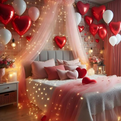 Hemito Balloon Love Banner BackDrop Curtain for girls| Tent Romantic Decoration Set(Set of 30)