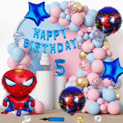 Choice Corner Happy5th Birthday Decoration Combo Spiderman Theme For Kids Boy Party Decoration(Set of 81)