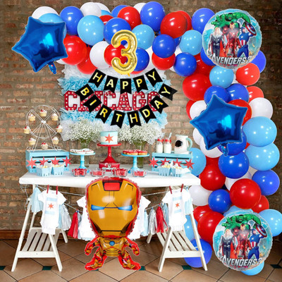 Aoes Iron-Man 3rd Birthday Decoration Kit Superhero Theme Balloons & Banner Combo(Set of 59)