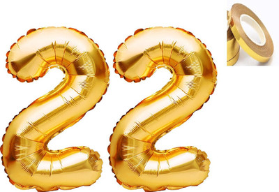 Rainy Decor New_N-Solid Golden '22' number Numerical Foil Balloon(Set of 2)