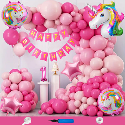 Crazykart Unicorn Theme First 1st Birthday Decoration Kit For Girls Party Decoration Items(Set of 110)