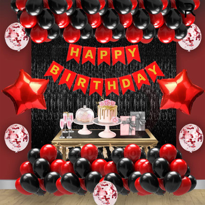Dinipropz Birthday Ddecoration Party Kit, Red and Black Theme with Banner Star Balloons(Set of 38)