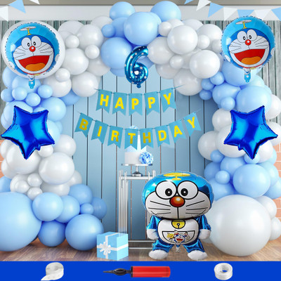 Crazykart Doraemon Theme 6th Sixth Birthday Decoration Kit For Boys Party Balloon Combo(Set of 60)