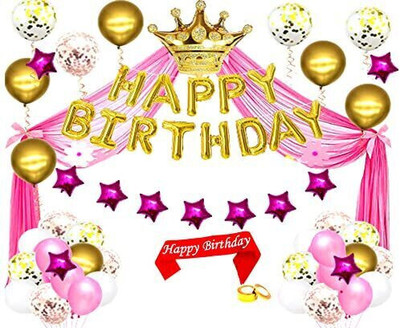 BBG BBG_Pink Theme Birthday Decoration Items Kit Combo For Girl & Women, Wife(Set of 62)