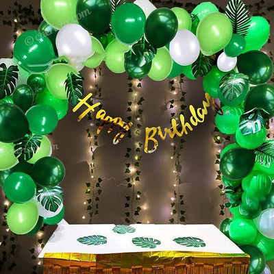 PARTY MIDLINKERZ Green Theme Birthday Decoration Items Kit Combo For Kids & Girls, Boys(Set of 55)
