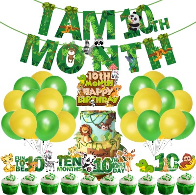 Prihit Jungle Theme 10th Month Birthday Decoration for Baby Kids Birthday (Pack of 37)(Set of 37)