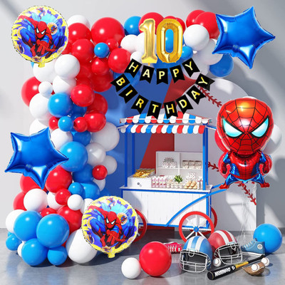 Aoes Spider-Man 10th Birthday Decoration Kit Combo Red, Blue, White Balloons for Kid(Set of 60)